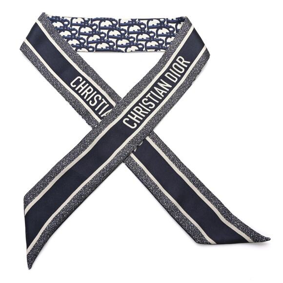 Christian Dior Mitzah Blue Silk Twill Oblique Bandeau Scarf - Picture 2 of 5